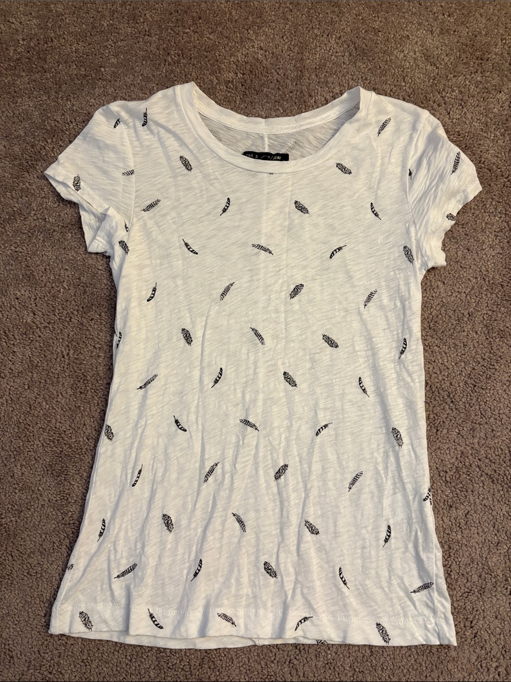 Rag & Bone White Feather-Print Crewneck Cotton Tee